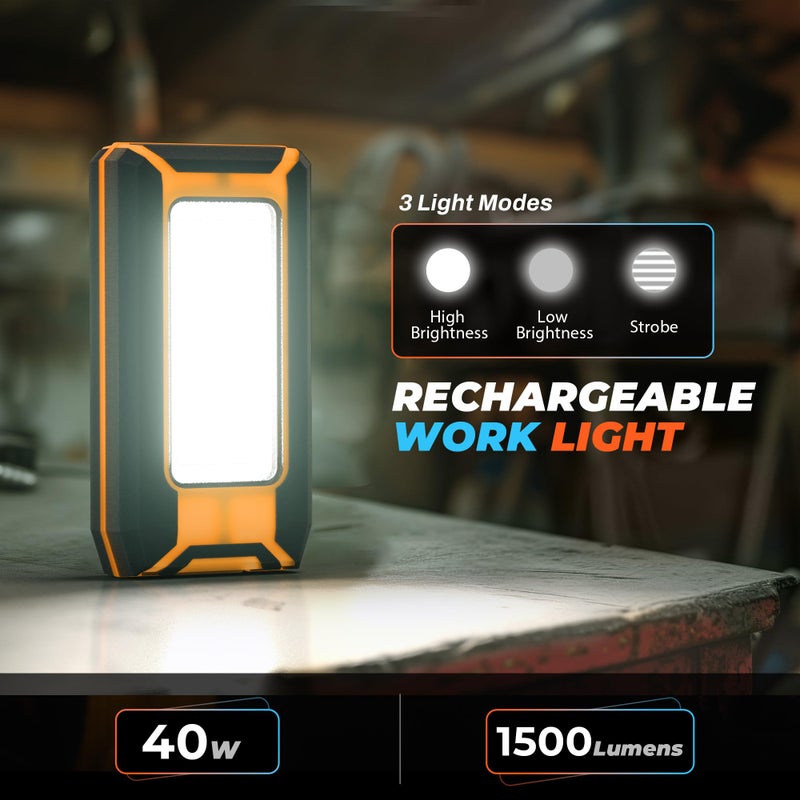 innofox 2-Pack LED Rechargeable Magnetic Work Light 1500 Lumens, Hanging Hook with 3 Modes, LED Work Light for Car Repair, Camping, and Hurricane Use - Image 2